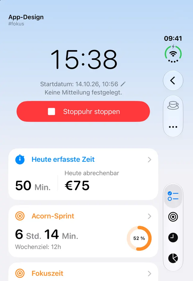 Außendisplay des iPhone Duo mit laufender Stoppuhr für App-Design