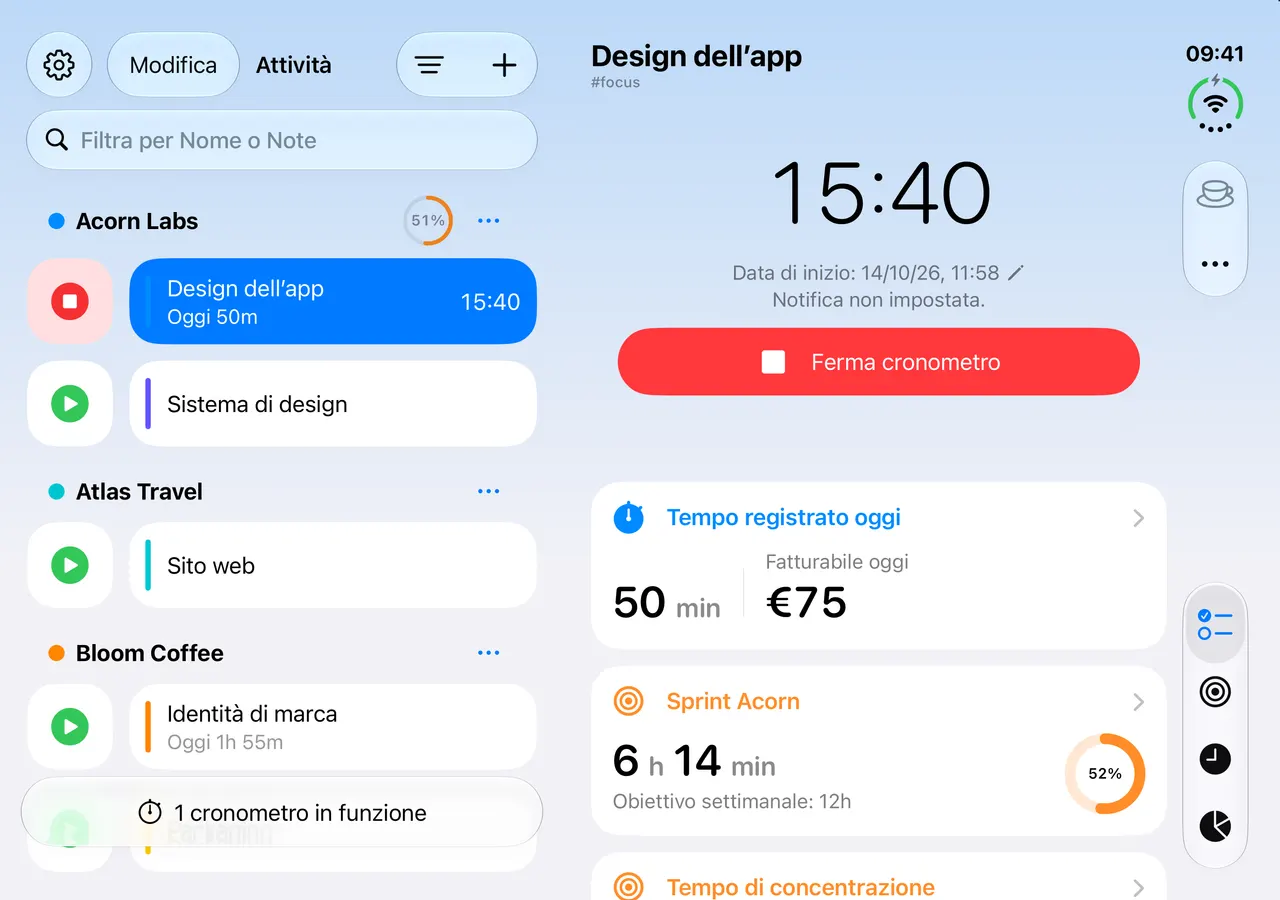 Schermo interno di iPhone Duo con l’elenco delle attività a sinistra e i dettagli di Design dell’app a destra