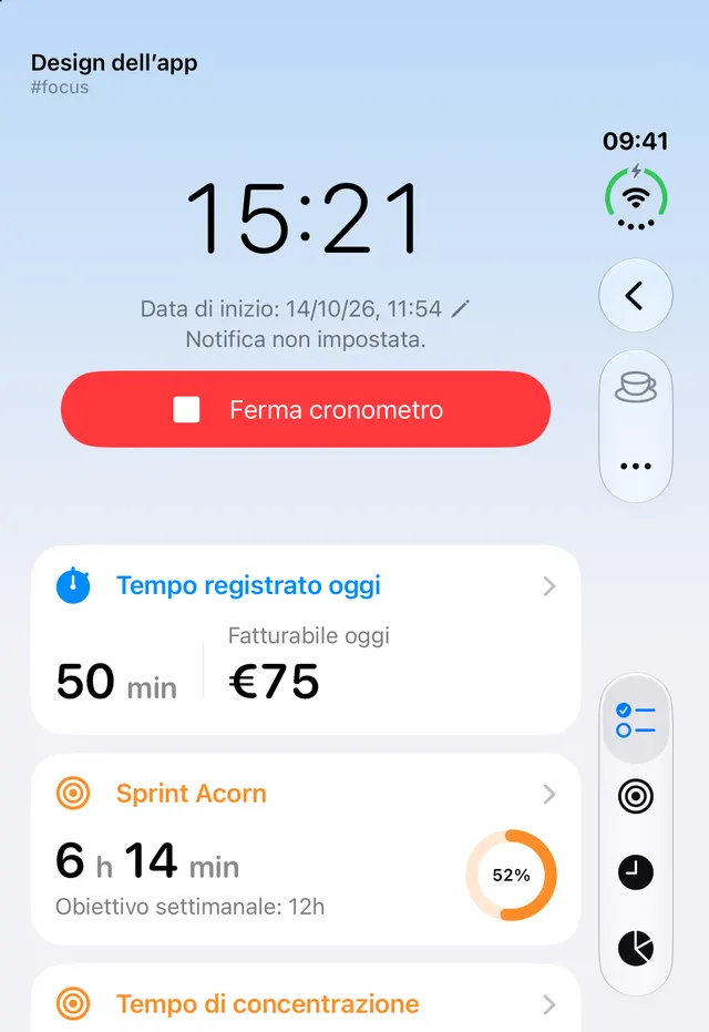 Schermo esterno di iPhone Duo con il cronometro di Design dell’app in corso