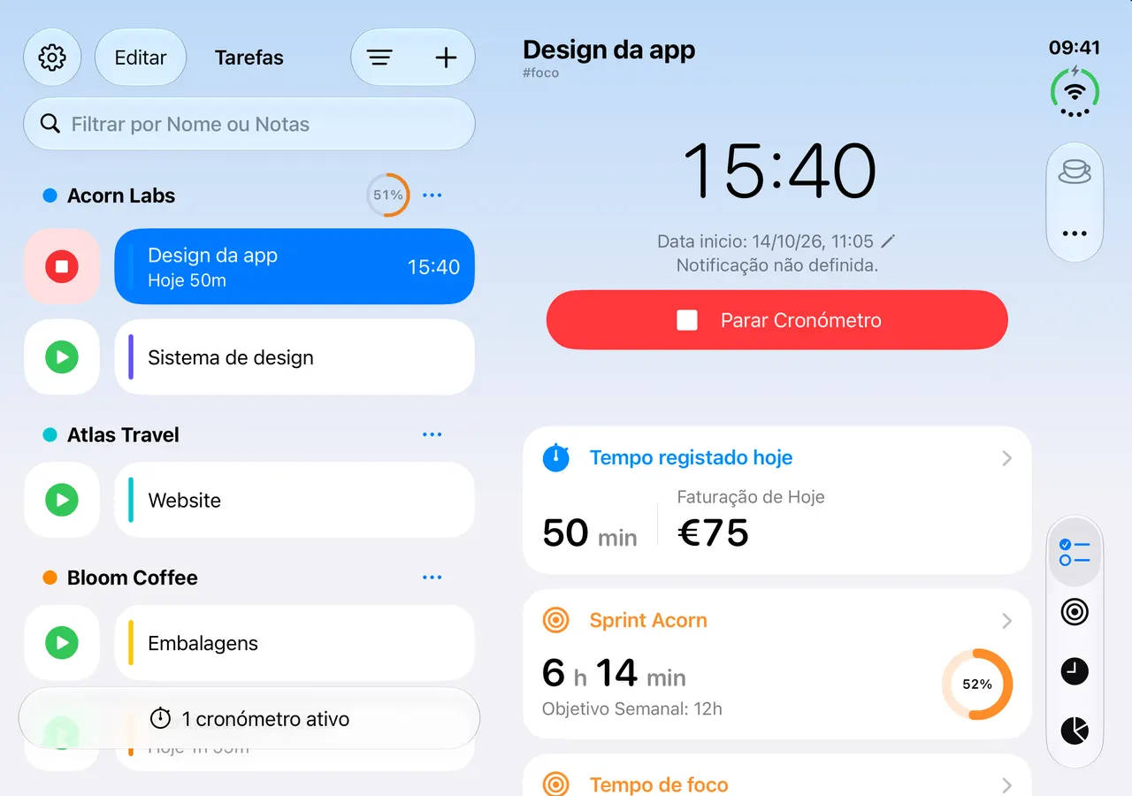 Ecrã interior do iPhone Duo com a lista de tarefas à esquerda e os detalhes de Design da app à direita